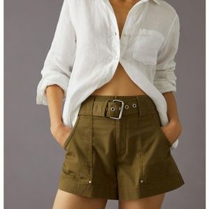 Anthropologie Belted Utility Shorts in Olive
